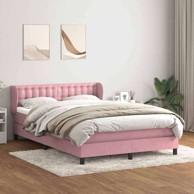 Box spring krevet s oprugama i madracem 160x210 cm, baršunasti, gumbi, ružičasti