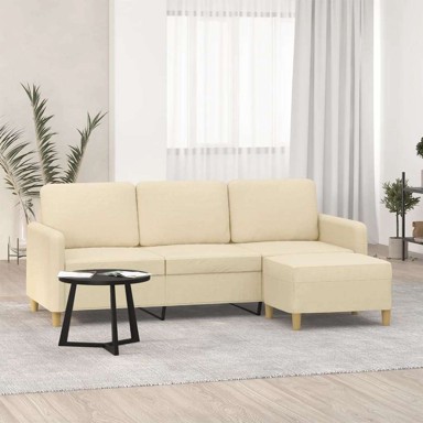 Trosjed s tabureom 80 cm od tkanine, krema