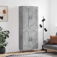Visoka komoda siva betona 69 5x34x180 cm od konstruiranog drva, drvena vrata