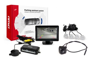 AMIO Parking senzori, 4 kom, srebrni, 22 mm, TFT01 4,3'' zaslon, buzzer, HD-310 kamera za rikverc