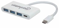 MANHATTAN USB hub, USB-C, 3-portni USB, USB-C PD, bijeli