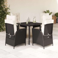 Vrtna garnitura, 5-dijelni set s jastucima od poliratana, 80 x 80 x 74 cm, crna i krem