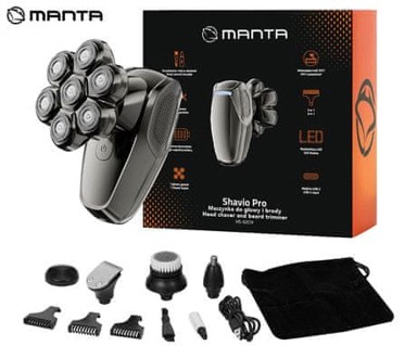 MANTA Bežični šišač Shavio PRO HS-02CH, 8 nastavaka, IPX7, USB-C, Midnight Chrome