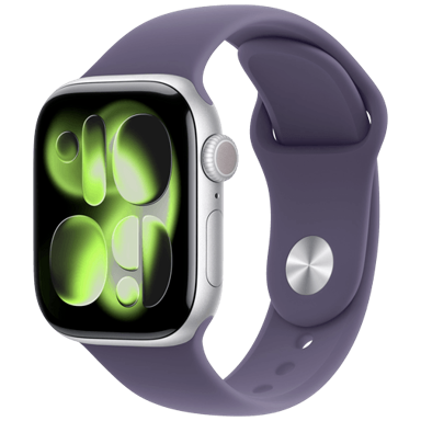 APPLE Watch Series 11, 42mm, srebrna, ljubičasta silikonska narukvica, S/M