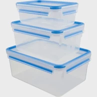 EMSA Set spremnika CLIP & CLOSE, 3 komada (1.0 / 3.2 / 3.7 L), prozirno/plavo, pravokutno, hermetički zatvoreno, BPA free