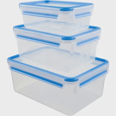 EMSA Set spremnika CLIP & CLOSE, 3 komada (1.0 / 3.2 / 3.7 L), prozirno/plavo, pravokutno, hermetički zatvoreno, BPA free