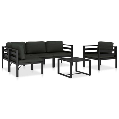 Garnitura vrtna 6-dijelna aluminij s jastucima 2x kutna + 2x srednja + fotelja + stol, antracit