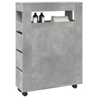 Uski kupaonski ormarić s kotačima boja betona konstruirano drvo