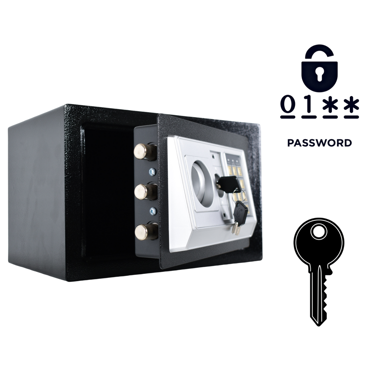 NIKCORP Oklopni kućni sef, elektronička brava i ključ, dimenzije 20 × 31 × 20 cm, čelik, crna