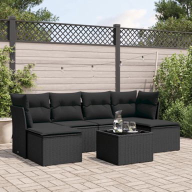 7-dijelni set vrtnih sofa od poliratana s jastucima crni