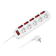 REBEL Produžni kabel, 5 utičnica, 6 prekidača, 3 m