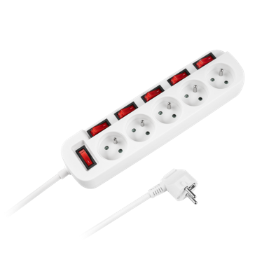 REBEL Produžni kabel, 5 utičnica, 6 prekidača, 3 m