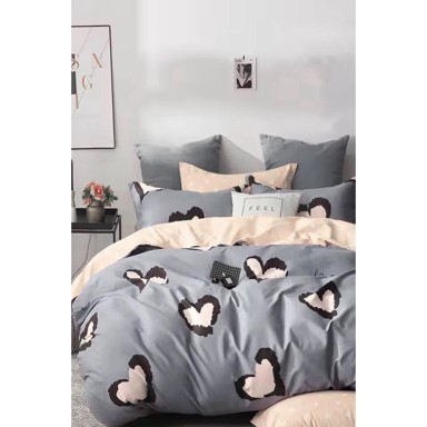 MILA HOME Posteljina Double Heart 200x220 cm za bračni/produženi krevet od renforce pamuka s uključenom plahtom 4-dijelna siva/bež
