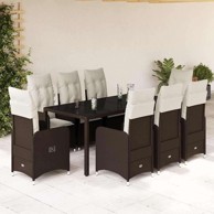 9-dijelni vrtni bistro set od poliratana s jastucima bez naslona za noge, 190 x 90 x 75 cm, smeđi 