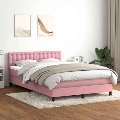 Box spring krevet s oprugama i madracem 160x210 cm, baršunasti, gumbi, ružičasti
