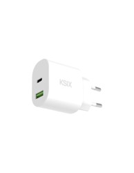 KSIX Mrežni punjač GaN ultrabrzi 30W PD USB-C + USB-A, bijela