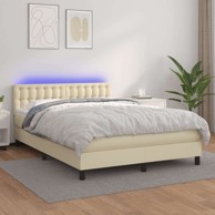 Box spring krevet s madracem i LED, umjetna koža, 140 x 200 cm, krem, s gumbima
