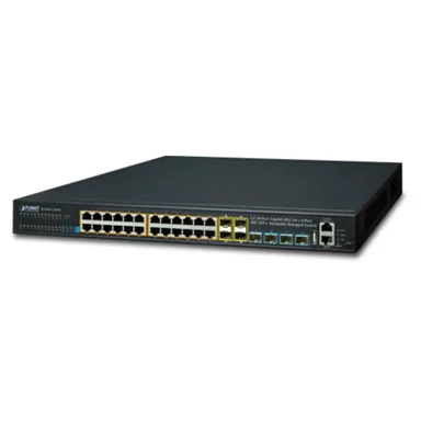 PLANET Mrežni preklopnik SGS-6341-24P4X, 24 x Gigabit RJ45, 4 x SFP, 4 x 10G SFP+, PoE+ 370 W, L3
