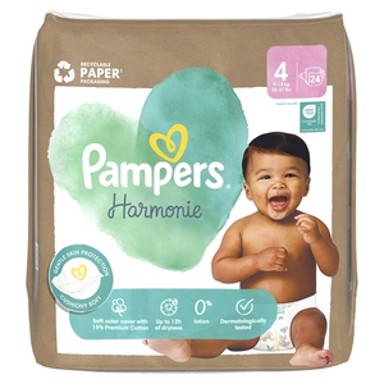 PAMPERS Pelene, Harmonie Baby, veličina 4, 9–14 kg, 24 kom