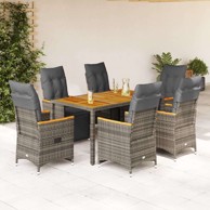 Vrtni bistro set od poliratana s jastucima, 7-dijelni, 150 × 90 × 75 cm, sivi