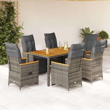 Vrtni bistro set od poliratana s jastucima, 7-dijelni, 150 × 90 × 75 cm, sivi