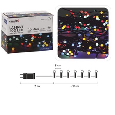Božićne LED lampice 200L, IP44, višebojne, 16 m, 8 načina osvjetljenja
