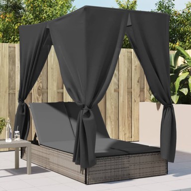 Dvostruka ležaljka s krovom i zastorima sivi od poliratana