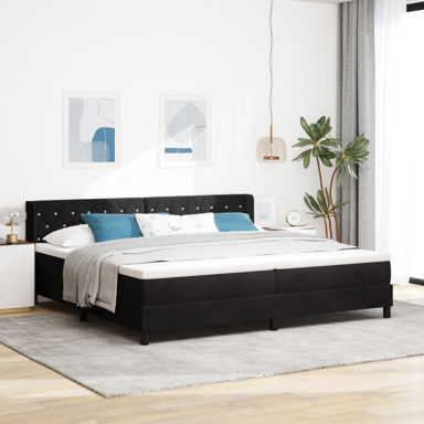 Box Spring krevet s madracem, crni, 200x200 cm, baršun