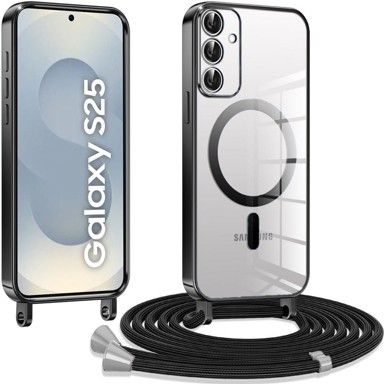 OVERBOARD Futrola za Samsung Galaxy S25, Electro MagSafe + traka za vezanje, crna