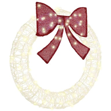 Božićni vijenac s LED lampicama toplo bijelo svjetlo 90 cm akril