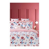 MILA HOME Posteljina 200x220 cm za bračni/produženi krevet od renforce pamuka s uključenom plahtom 4-dijelna bijela/ružičasta