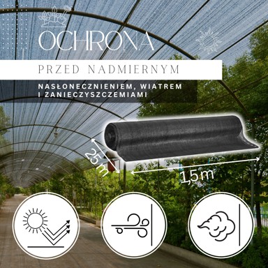 Mreža za sjenu, 140 GSM, 1,5 x 25 m, 100 traka, crna