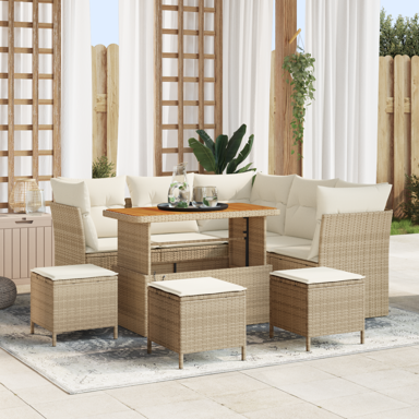 9-dijelni vrtni sofa set s jastučićima, poliratan akacija, bež