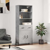 Visoka komoda siva betona 69 5x34x180 cm od konstruiranog drva, 2 ladice