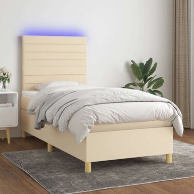 Box Spring krevet s madracem, krem, 90x190 cm, vodoravne pruge