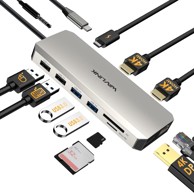 WAVLINK Priključna stanica za dva monitora, USB-C, dual HDMI i DP, 100 W PD, USB, RJ45, SD/TF, audio