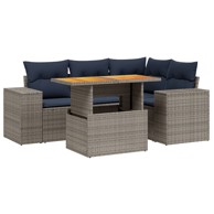 5-dijelna garnitura, vrtna, od poliratana, s jastucima, siva