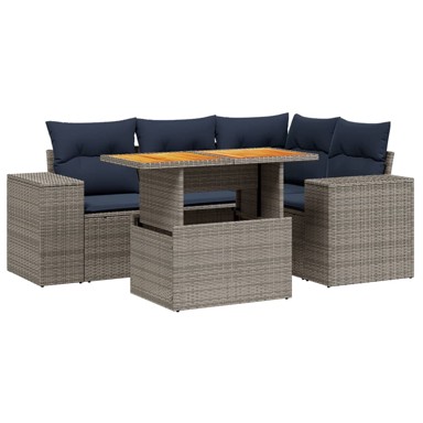 5-dijelna garnitura, vrtna, od poliratana, s jastucima, siva