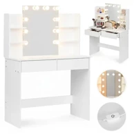 MODERNHOME Kozmetički stol s LED ogledalom, 10 LED žarulja, 2 ladice, 4 police, bijeli