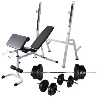 Klupa za vježbanje sa stalkom za utege i setom utega, 60,5 kg
