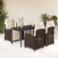 5-dijelni vrtni blagovaonski set s jastucima, poli-ratan, dužina stola 160 cm, okrugla noga, smeđi