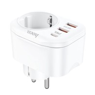 HOCO Punjač NS3, 2×USB QC3 3A + USB-C 20W PD + utičnica, bijeli