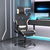 Masažna gaming stolica, tkanina, s naslonom za noge, crno/krem