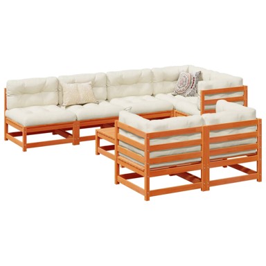 8-dijelni set vrtnih sofa s jastucima voštano smeđi od borovine