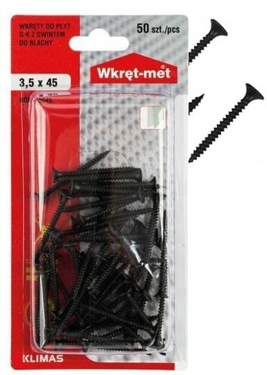 Wkret-Met Fosfatirani vijak za pričvršćivanje gipsanih ploča 3,5x45 mm, crni