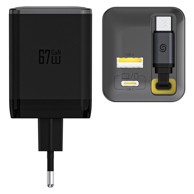 DUDAO Punjač zidni USB-C + USB-A GaN 67W s kabelom, crni