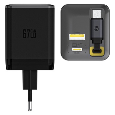 DUDAO Punjač zidni USB-C + USB-A GaN 67W s kabelom, crni