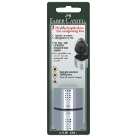 FABER-CASTELL Šiljilo PVC s PVC kutijom, 183897, 3 rupe, Grip 2001 Trio, srebrno, blister