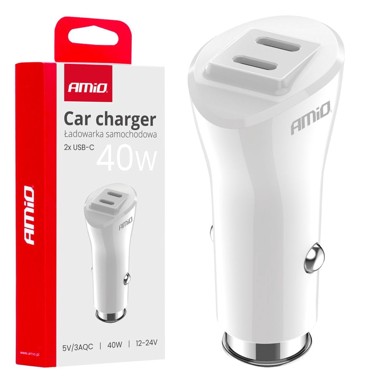 AMIO Auto punjač 2 x USB-C 40 W, bijeli