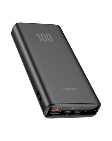 VEGER Powerbank prijenosni punjač T100, 20000 mAh, crni